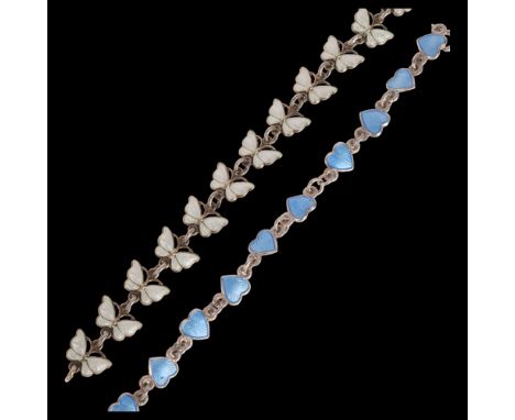 2 Danish silver and enamel panel bracelets, comprising butterfly by Volmer Bahner, and heart by Arne Nordlie, both 15cm, 15.5