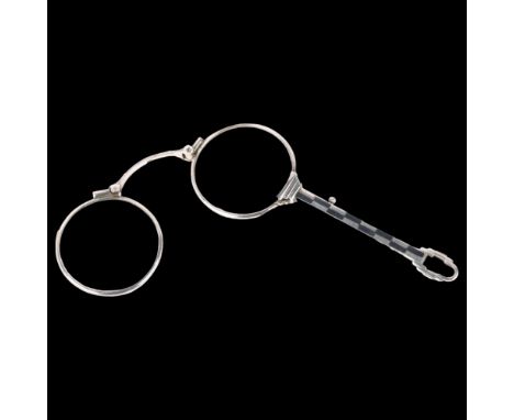 A pair of Continental silver and niello lorgnettes, geometric panelled design, closed length 11.5cm . Condition Report:No dam