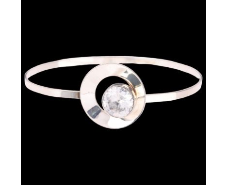 SALOVAARA - a Finnish modernist sterling silver rock crystal torque bangle, setting height 21.6mm, internal circumference 17c