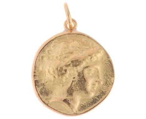 A Greek 18ct gold Demeter coin pendant, depicting relief of Demeter, the Goddess of Agriculture, the reverse with an ear of c