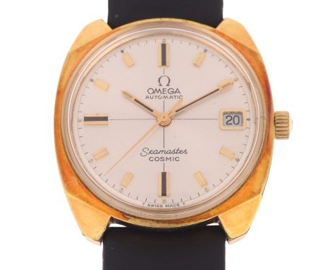 OMEGA - a gold plated Seamaster Cosmic automatic calendar wristwatch, ref. 166.022, circa 1970s, silvered crosshair dial with