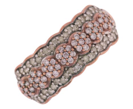 A 9ct rose gold diamond flowerhead half eternity ring, set with modern round brilliant-cut diamonds, total diamond content ap