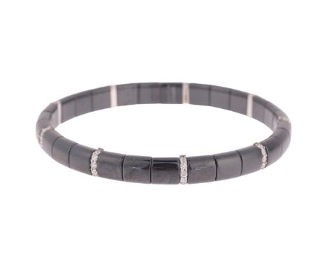 ROBERTO DEMEGLIO - a High-Tech black glass ceramic diamond expanding bracelet, the 18ct white gold spacer links set with mode