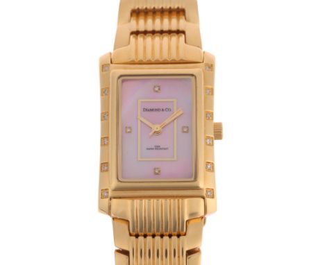 DIAMOND & CO - a lady's gold plated stainless steel quartz bracelet watch, ref. DC012, pink mother-of-pearl dial with quarter