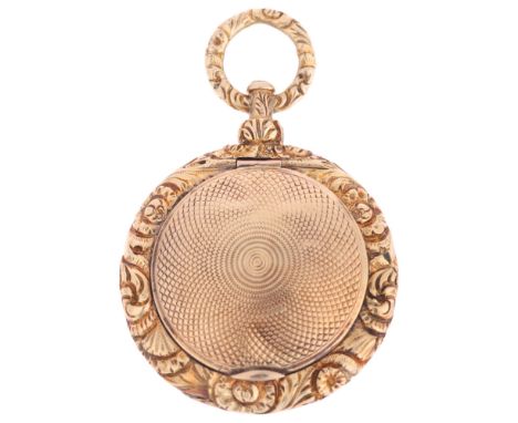 A William IV gold combination vinaigrette/mourning locket pendant/fob, circa 1830, circular form with double-sided engine tur