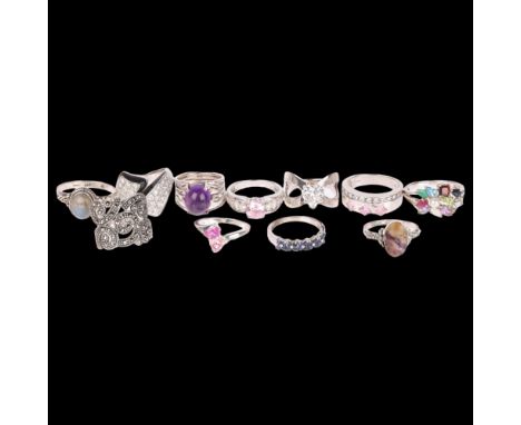 11 silver gem set rings, 47g gross . Condition Report:Lot sold as seen unless specific item(s) requested