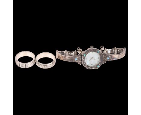 Various silver jewellery, including wristwatch and 2 rings, 45g gross . Condition Report:Lot sold as seen unless specific ite