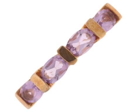 A 9ct gold amethyst half hoop ring, setting height 4.2mm, size N, 3.5g . Condition Report:No damage or repair, full UK hallma