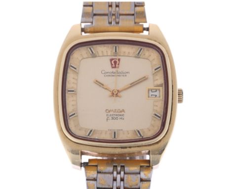 OMEGA - a gold plated Constellation Chronometer Electronic f300Hz quartz calendar bracelet watch, ref. 198.0027, circa 1972, 