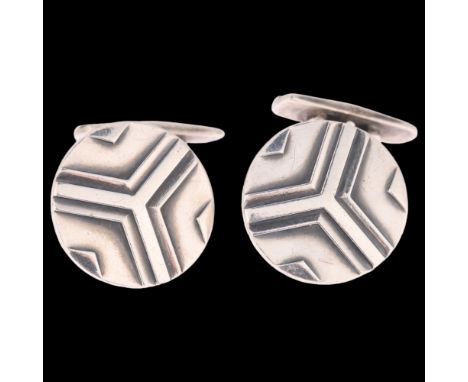 GEORG JENSEN - a pair of Danish modernist sterling silver cufflinks, designed by Johan Rohde, model no. 60B, 17.8mm, 11g . Co