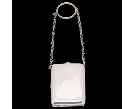 An Art Deco George V silver powder compact, William Neale & Son Ltd, Birmingham 1913, rectangular form with finger ring, inte