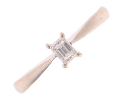 A 9ct white gold 0.15ct single stone diamond ring, claw set with octagonal step-cut diamond, colour approx G/H, clarity appro
