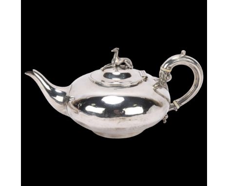 MILITARY INTEREST - a Victorian silver teapot, Joseph & Albert Savory, London 1853, circular squat form with cast-silver Grey
