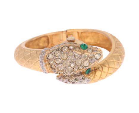 KENNETH JAY LANE for SHEFFIELD - a Vintage gold plated snake mechanical bangle watch, champagne dial with Roman numeral hour 