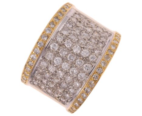 An Italian 18ct two-colour gold diamond band ring, maker JSJ, pave set with modern round brilliant-cut diamonds, total diamon