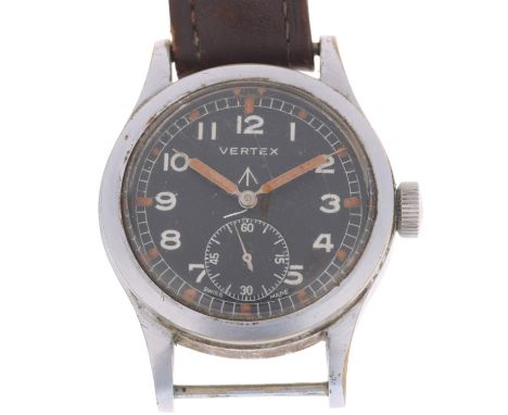 VERTEX - a Second World War Period nickel plated military issue "Dirty Dozen" mechanical wristwatch, circa 1940s, black dial 