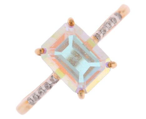 A 9ct gold mystic topaz and diamond dress ring, setting height 8.3mm, size N, 2g . Condition Report:No damage or repair, all 