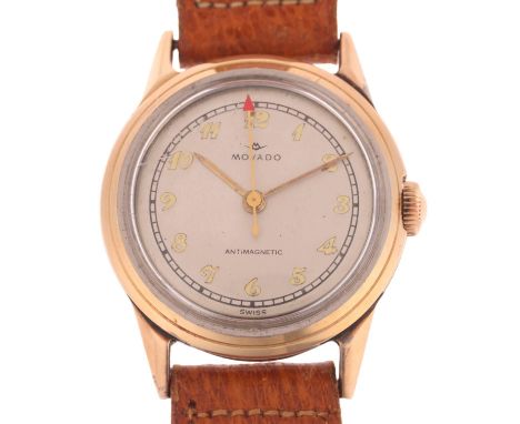 MOVADO - a Vintage bi-metal mechanical wristwatch, circa 1950s, silvered dial with applied gilt Breguet Arabic numerals, penc