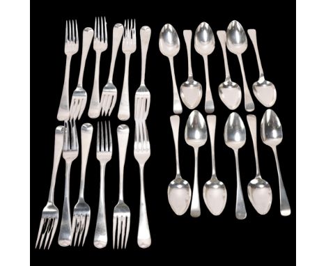 A quantity of 19th century Irish silver Old English pattern flatware, mostly Edward Twycross, John Smyth, and James England, 