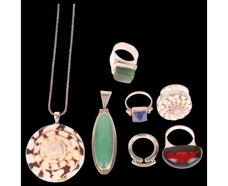 Various silver jewellery, including shell pendant necklace and ring set, Polish ring, etc, 94.4g gross (7) . Condition Report