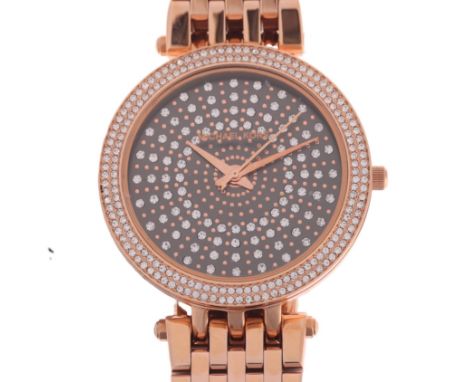MICHAEL KORS - an unworn lady's rose gold plated stainless steel Darci quartz bracelet watch, ref. MK-4408, grey dial with da