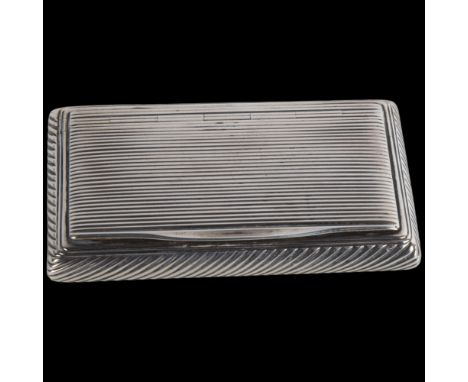 A 19th century Dutch silver snuffbox, Barend Enzering, Amsterdam circa 1820, rectangular form, with allover reeded decoration