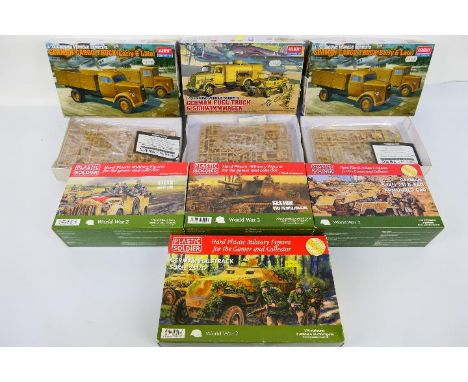 Plastic Soldier Company - Academy - Seven boxed 1:72 scale WW2 German military vehicle plastic model kits. Lot includes Plast