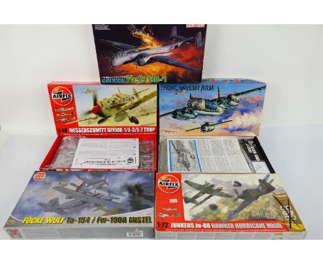 Dragon - Airfix - Five boxed plastic WW2 German military aircraft model kits. Lot includes Dragon 'Imperial Series' 1:72 #900