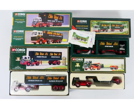 Corgi - Eddie Stobart - 5 x boxed trucks in 1:50 scale including Foden S21 # 13601, ERF KV low loader # 11601, Foden S21 arti