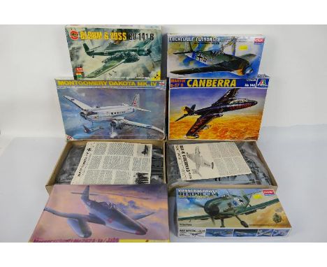 Airfix - Academy - Esci - Italeri - Trimaster - Six boxed 1:72 scale military aircraft plastic model kits. Lot includes Acade