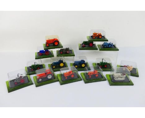 Hachette Partworks - 16 x tractor models in 1:43 and 1:76 scales including Fiat 25R, Sift TD4, Deutz F1M 414, Hurliman 1K10, 