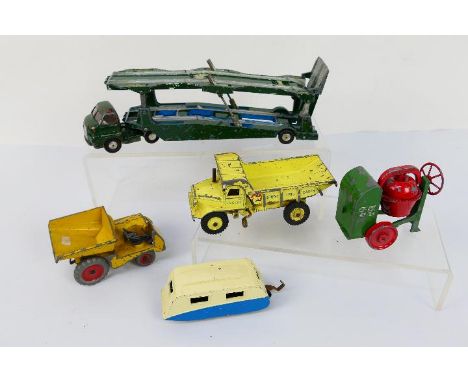 Moko - Corgi - Dinky - 5 x unboxed models, a large scale Moko Cement Mixer, Muir-Hill dumper # 562, Caravan # 190, Euclid dum