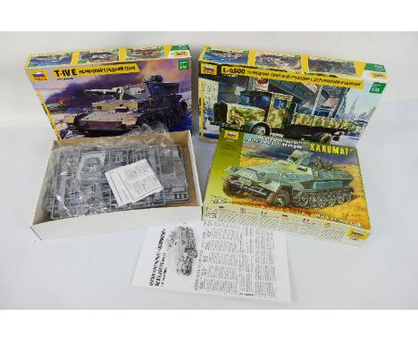 Zvezda - Three boxed 1:35 scale plastic military vehicle model kits from Zvezda. Lot consists of #3641 German Medium Tank Pan