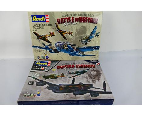 Revell - Two boxed 1:72 scale plastic model aircraft gift sets. Lot comprises of Revell #05696 'Icons of Aviation British Leg