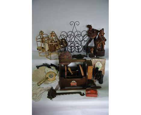 A miscellaneous selection to include a pair of contemporary brass ceiling lanterns, a pair of vintage Watson - Baker binocula