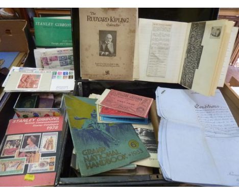 A box of miscellaneous stamps, English and worldwide, mainly on envelopes together with a further tin trunk containing epheme