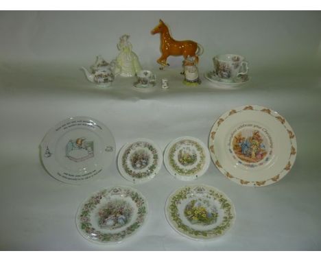 A collection of Royal Doulton Brambley Hedge wares including tea cup and saucer, miniature tea cup and saucer, small teapot, 