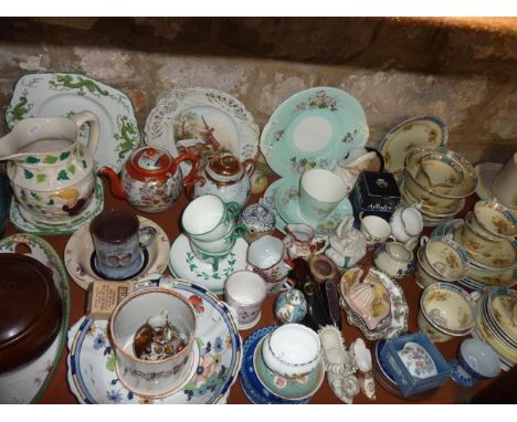 An extensive collection of 19th century and other ceramics including tea wares with turquoise and gilt border decoration with