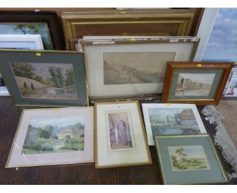 A collection of 19th century and other watercolours and other pictures, mainly of landscape subjects, artists including I Kir
