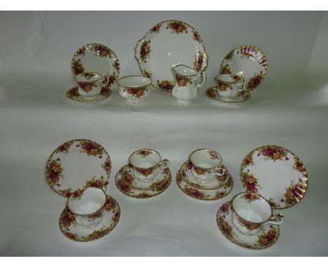 A quantity of Royal Albert Old Country Roses pattern tea wares comprising milk jug, sugar bowl, cake plate, six cups, six sau