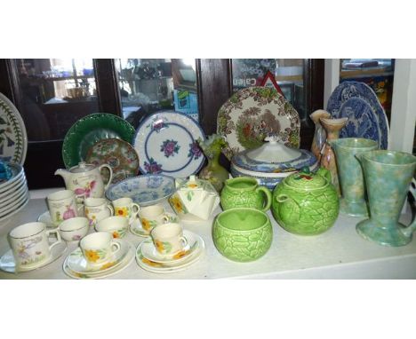 A collection of Hancock's Ivory ware child's tea wares with Art Deco style painted yellow and green floral decoration compris