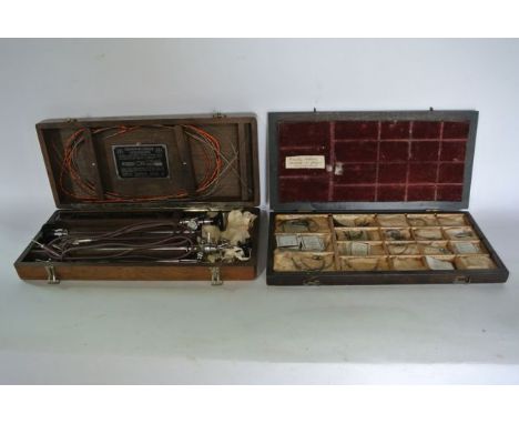 A vintage cased Brown-Buerger Cysto Scope (for examining the bladder) etc, seemingly complete with associated accessories to 