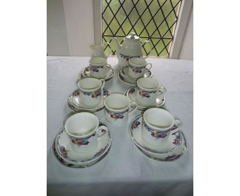 A collection of Royal Doulton Autumns Glory pattern tea wares LS1086 comprising teapot, milk jug, sugar bowl, eight cups, sev