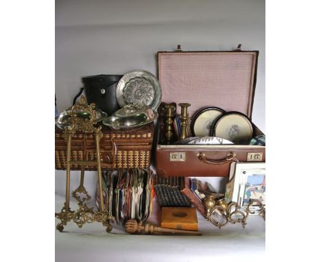 A substantial miscellaneous collection to include cased binoculars, a Mauchline ware box - Tenby from the Croft, carved timbe
