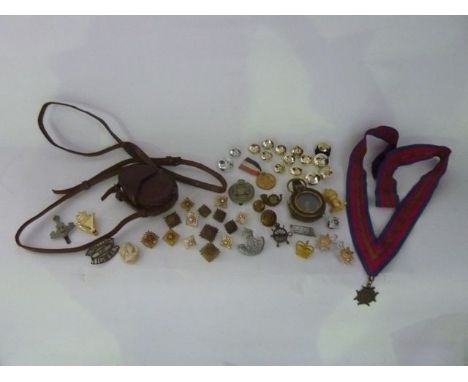 A World War I Verners patent VIII military compass with leather case both dated 1917 together with a miscellaneous collection