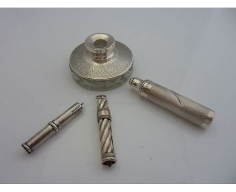A George V silver-mounted inkwell, H. S. Murdoch, Birmingham, 1924, the plain circular glass body mounted with a silver top a