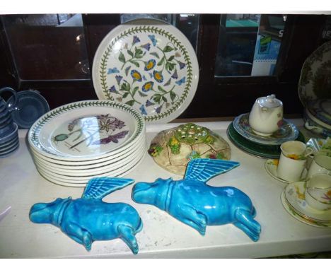 A set of eight Portmeirion Botanic Garden plates together with a matching circular serving plate, also together with a Falcon