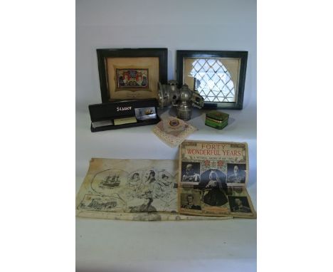 A vintage King of the Road lamp stamped Joseph Lucas, Birmingham, two framed souvenirs of the visit of their Majesties King E