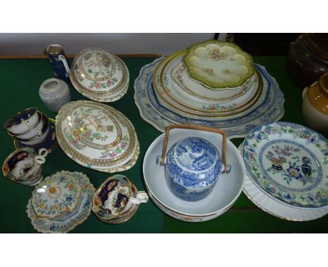 A collection of 19th century and other ceramics including a Copeland Spode Italian pattern blue and white printed biscuit bar