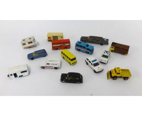 A collection of various diecast loose model cars including French Majorette, Corgi etc including agricultural and commercial 